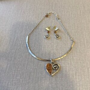 Silver and Brown Brighton Heart Pendant Necklace and Earring Set